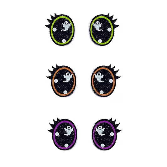 6 Pack Glitter Halloween Felt Eyes for Amigurumi: Ghosts, Green, Orange, Purple, With Lashes
