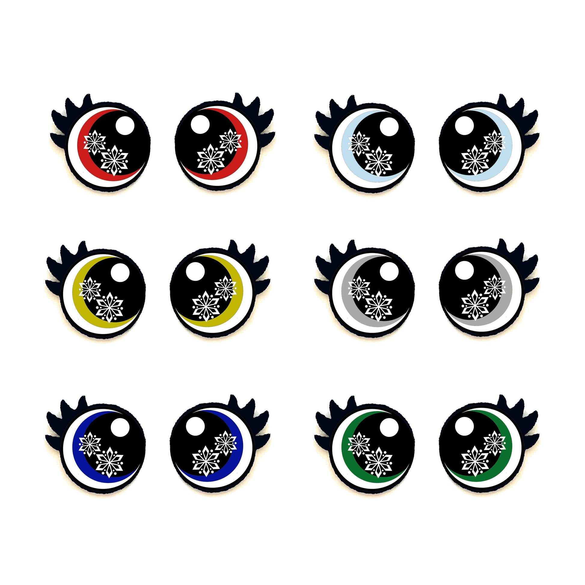 6 Pack of Glitter Snowflake Felt Eyes with Lashes for Amigurumi, Christmas, Holiday
