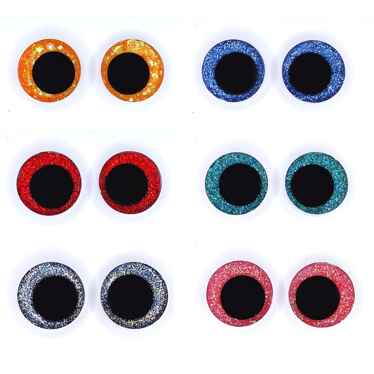 Glitter Safety Eyes for Amigurumi, Sinker Style, Offset Pupil, 16mm, 18mm, 20mm, 25mm, 35mm