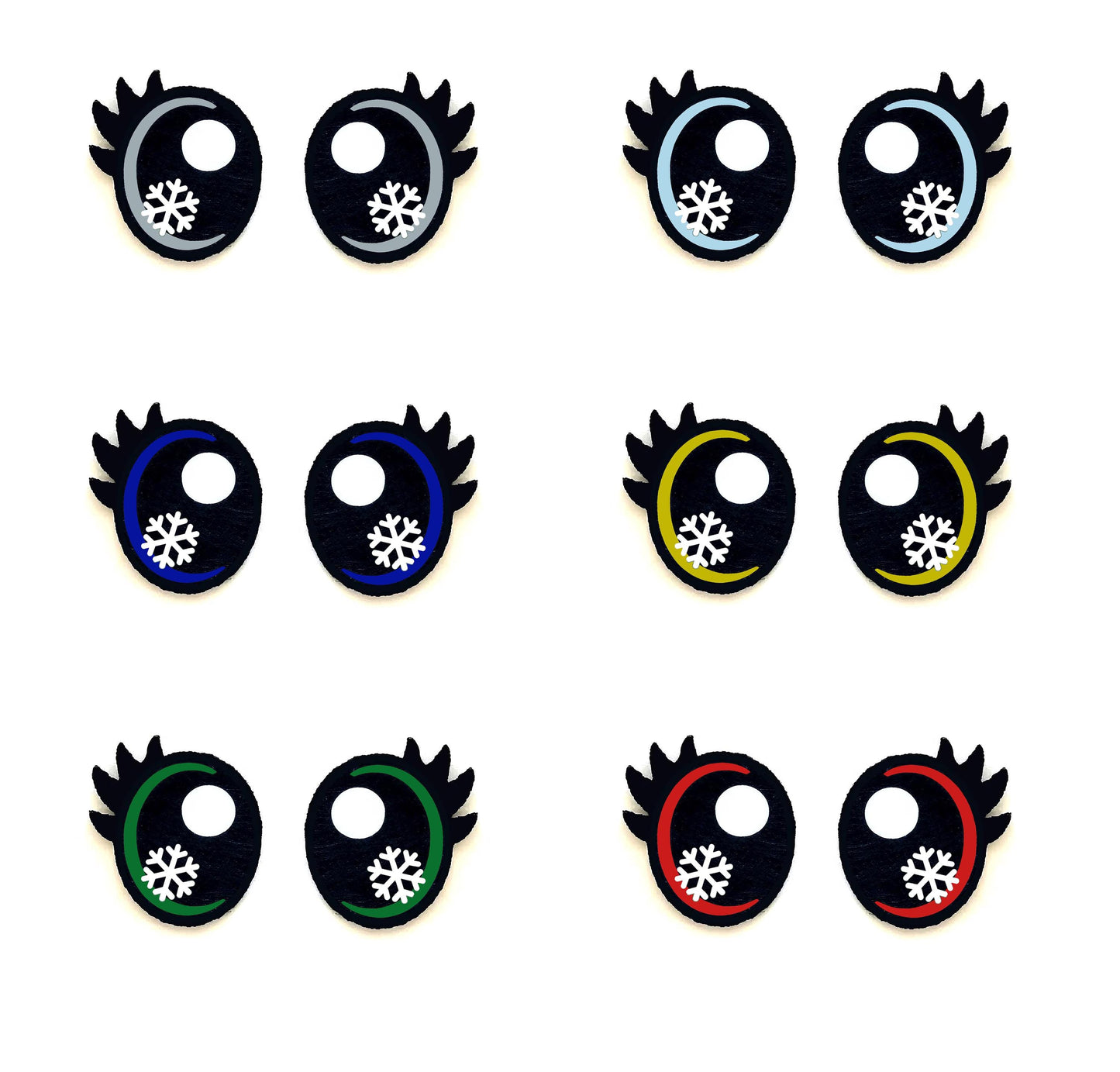 6 Pack Glitter Snowflake Felt Eyes with Lashes - Amigurumi Christmas Holiday