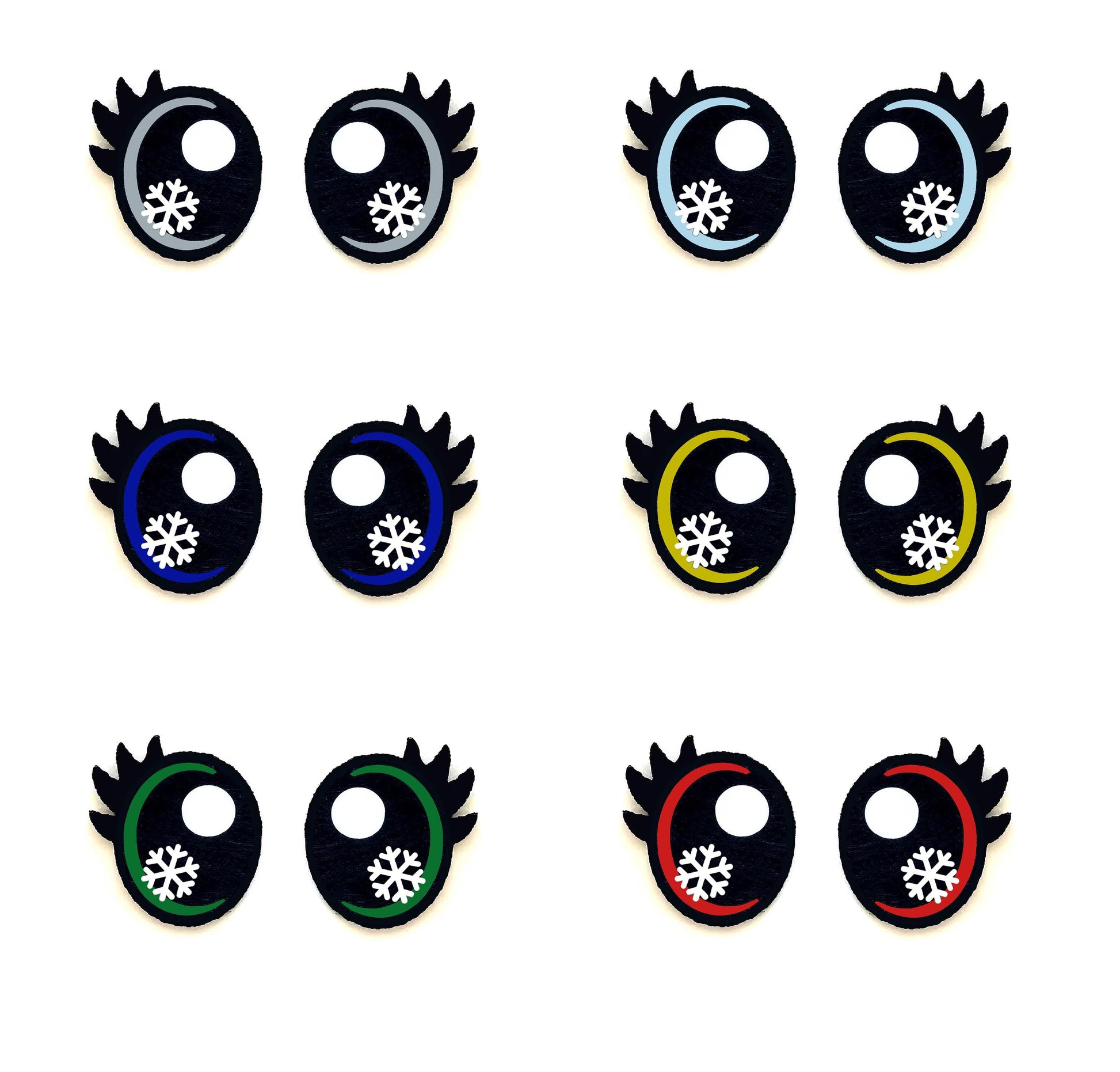 6 Pack Glitter Snowflake Felt Eyes with Lashes - Amigurumi Christmas Holiday