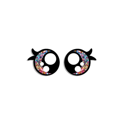 6 Pack, 3 Pack or Bulk Glitter Felt Eyes with Lashes for Amigurumi, Crochet, Knit, Plushie, Round, Rainbow, Kawaii
