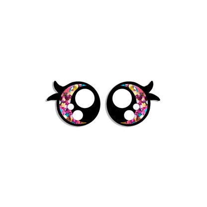 6 Pack, 3 Pack or Bulk Glitter Felt Eyes with Lashes for Amigurumi, Crochet, Knit, Plushie, Round, Rainbow, Kawaii