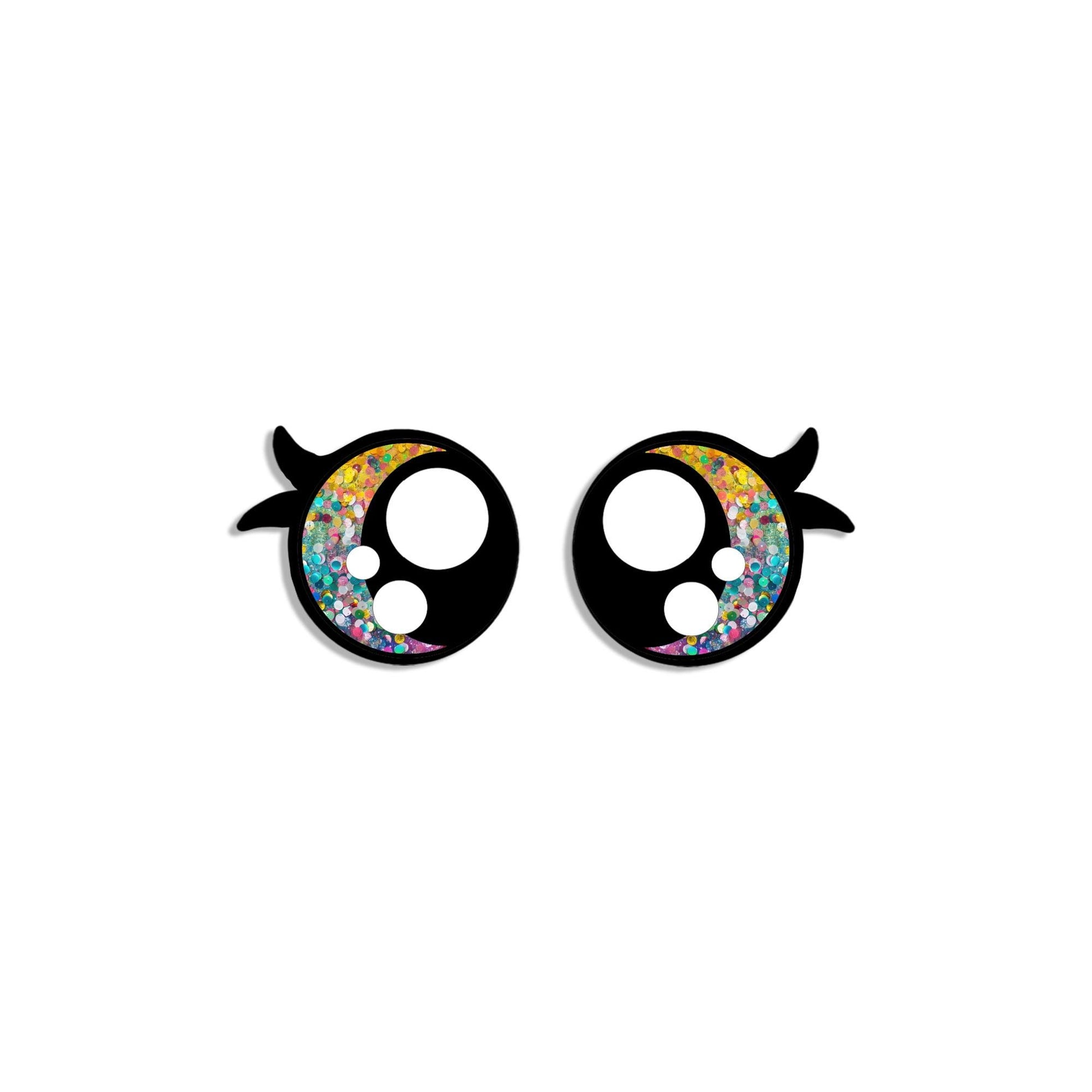 6 Pack, 3 Pack or Bulk Glitter Felt Eyes with Lashes for Amigurumi, Crochet, Knit, Plushie, Round, Rainbow, Kawaii