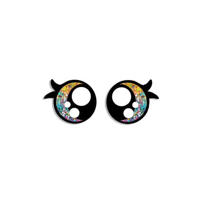 6 Pack, 3 Pack or Bulk Glitter Felt Eyes with Lashes for Amigurumi, Crochet, Knit, Plushie, Round, Rainbow, Kawaii
