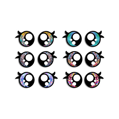 6 Pack, 3 Pack or Bulk Glitter Felt Eyes with Lashes for Amigurumi, Crochet, Knit, Plushie, Round, Rainbow, Kawaii