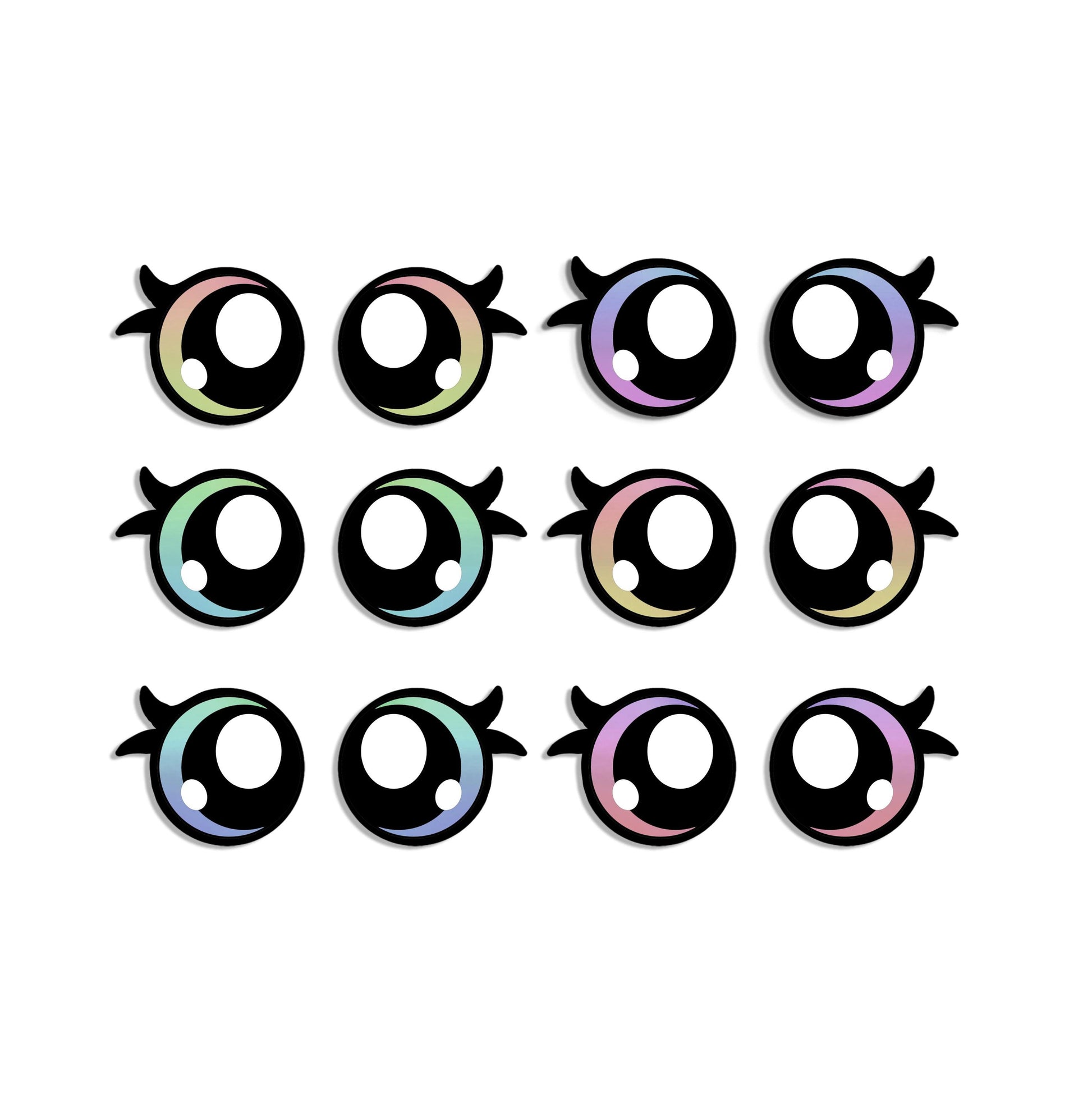 6 Pack Round Rainbow Kawaii Felt Eyes for Amigurumi, Multiple Sizes