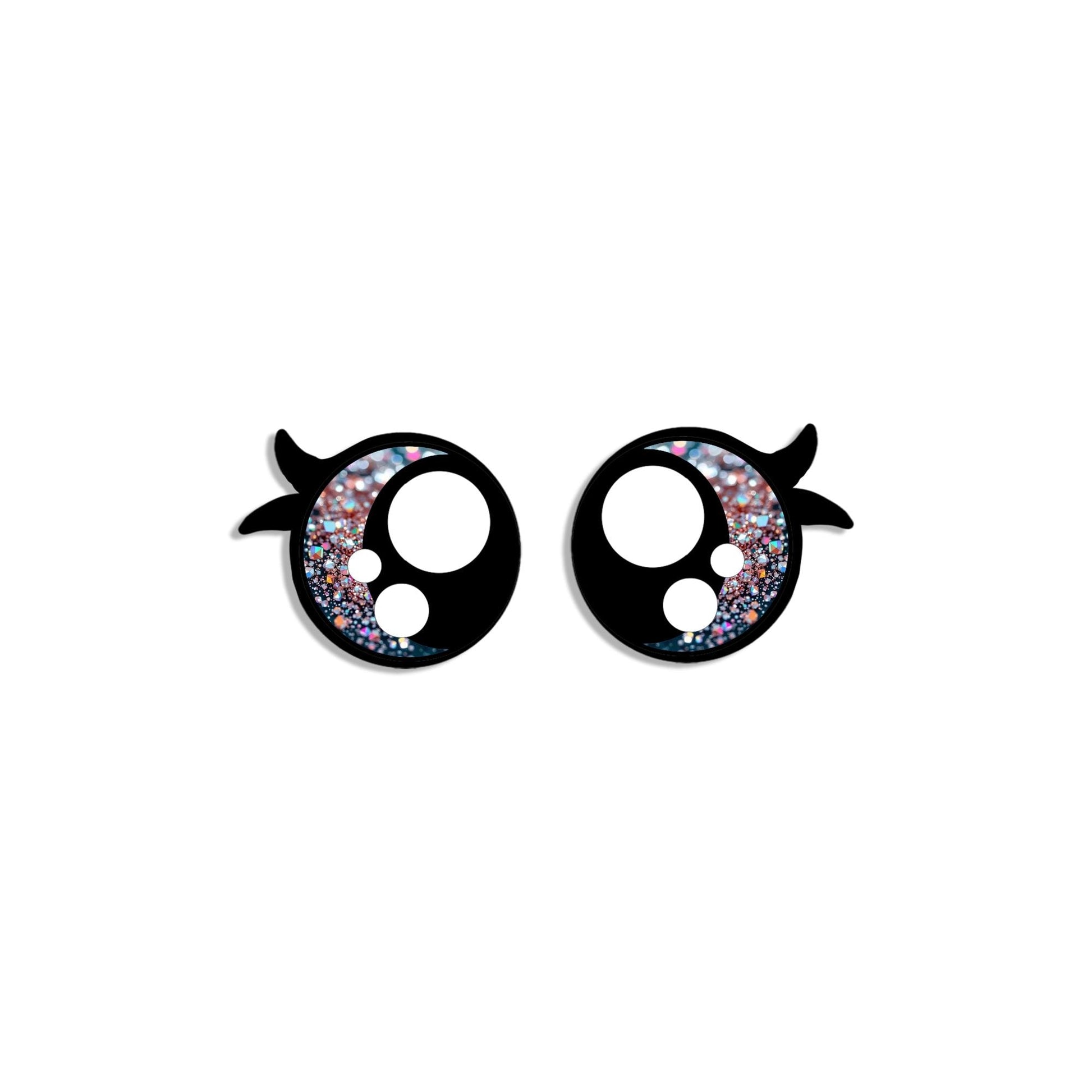 6 Pack, 3 Pack or Bulk Glitter Felt Eyes with Lashes for Amigurumi, Crochet, Knit, Plushie, Round, Rainbow, Kawaii