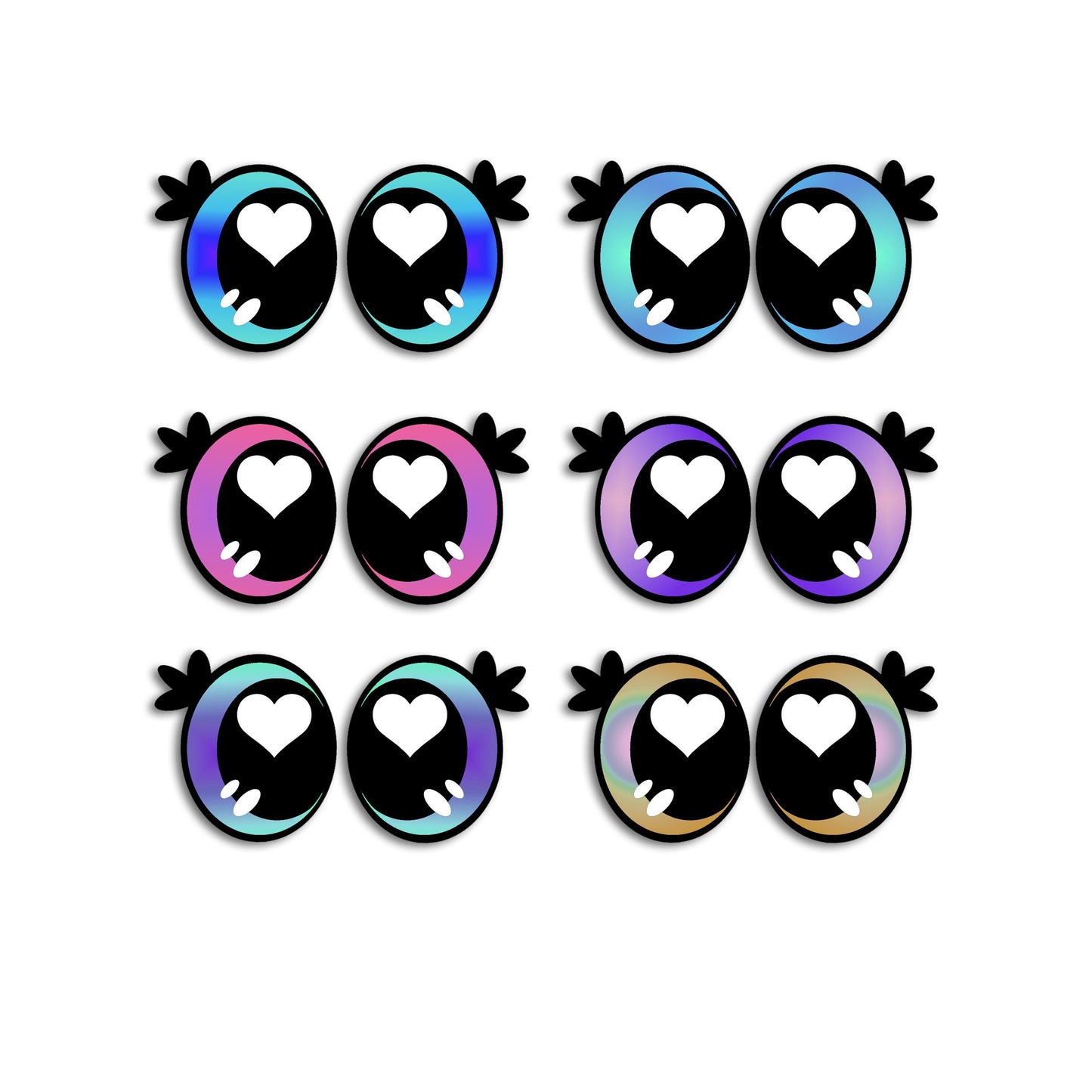 6 Pairs of Felt Amigurumi Eyes with Lashes, Rainbow Kawaii Crochet, Multiple Sizes