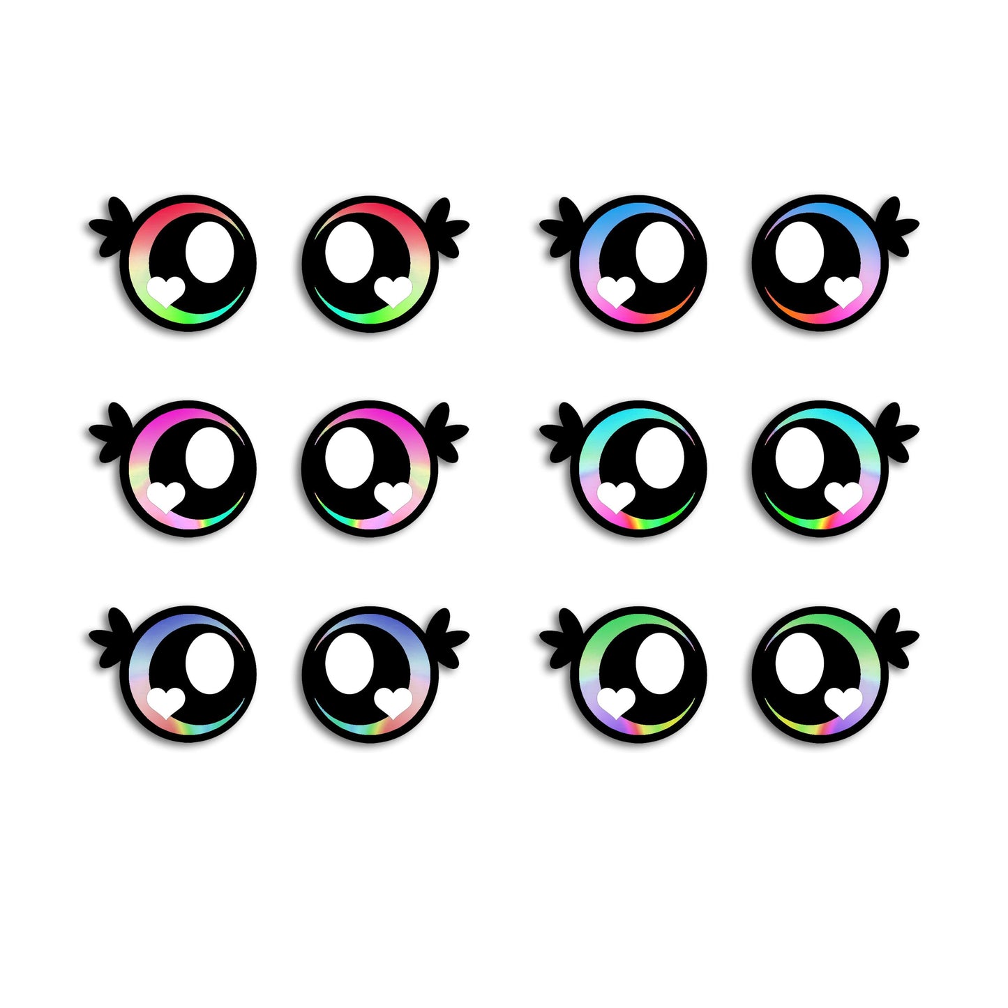 6 Pairs of Felt Amigurumi Eyes with Lashes, Rainbow Kawaii Crochet, Multiple Sizes