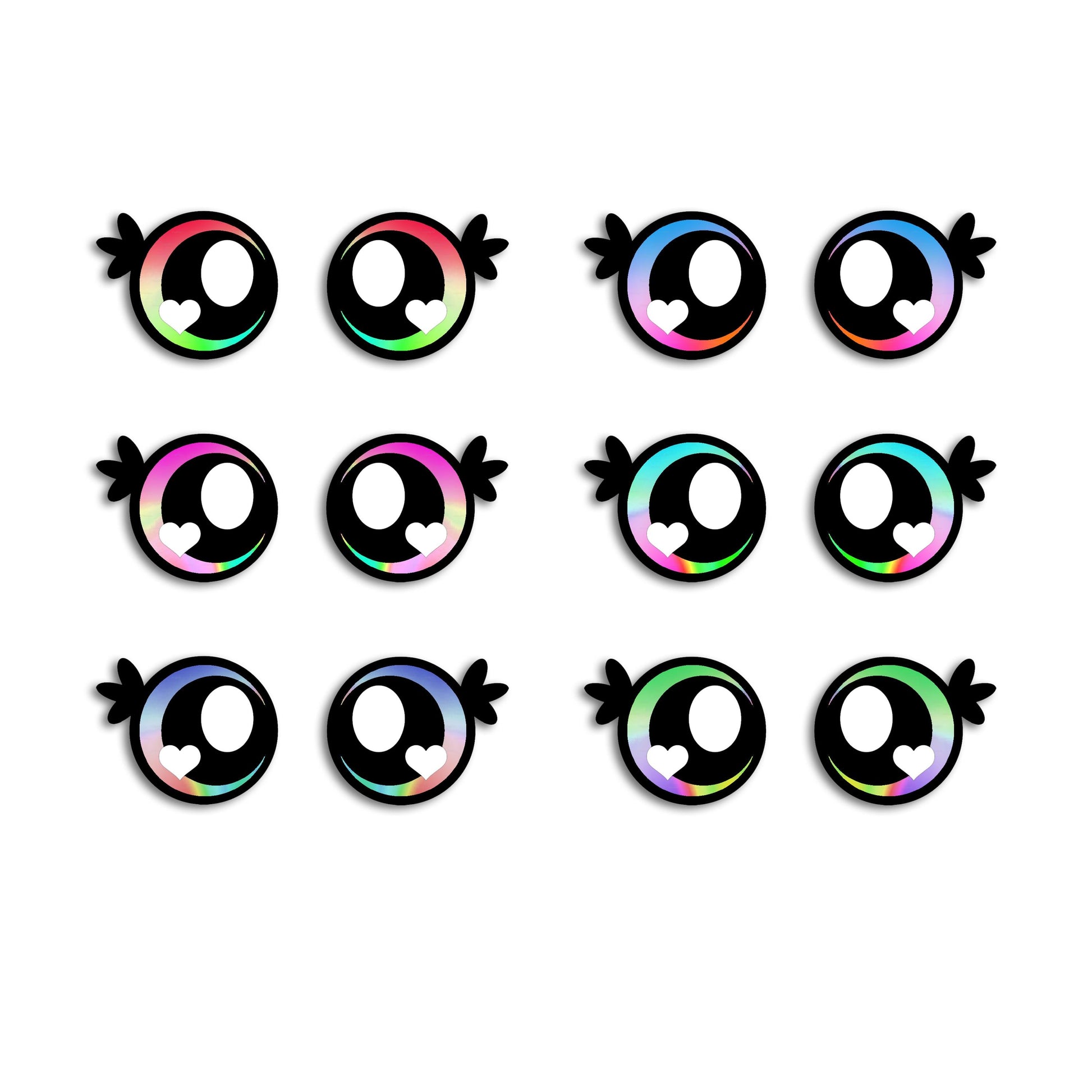 6 Pairs of Felt Amigurumi Eyes with Lashes, Rainbow Kawaii Crochet, Multiple Sizes