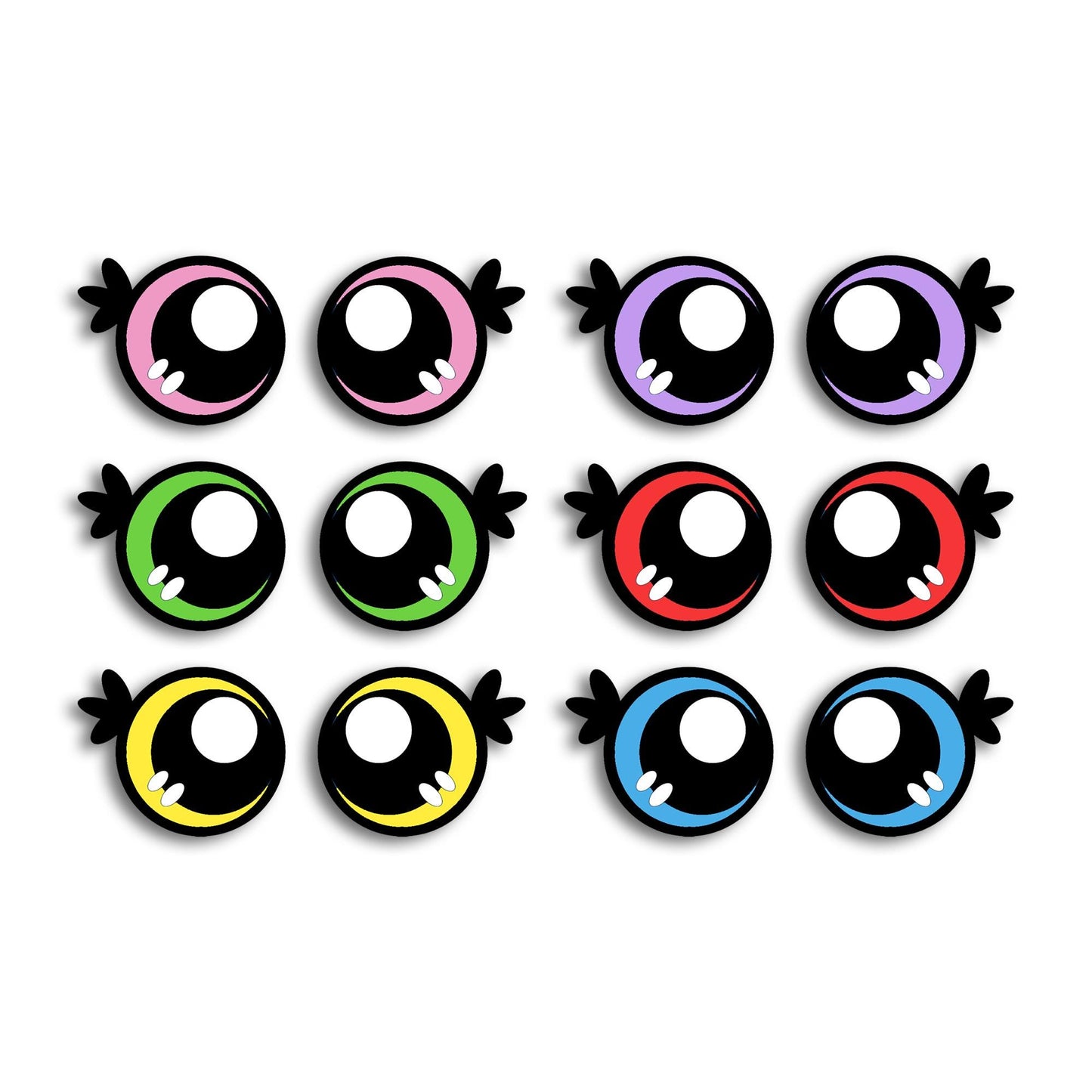 6 Pairs of Felt Amigurumi Eyes with Lashes, Rainbow Kawaii Crochet, Multiple Sizes