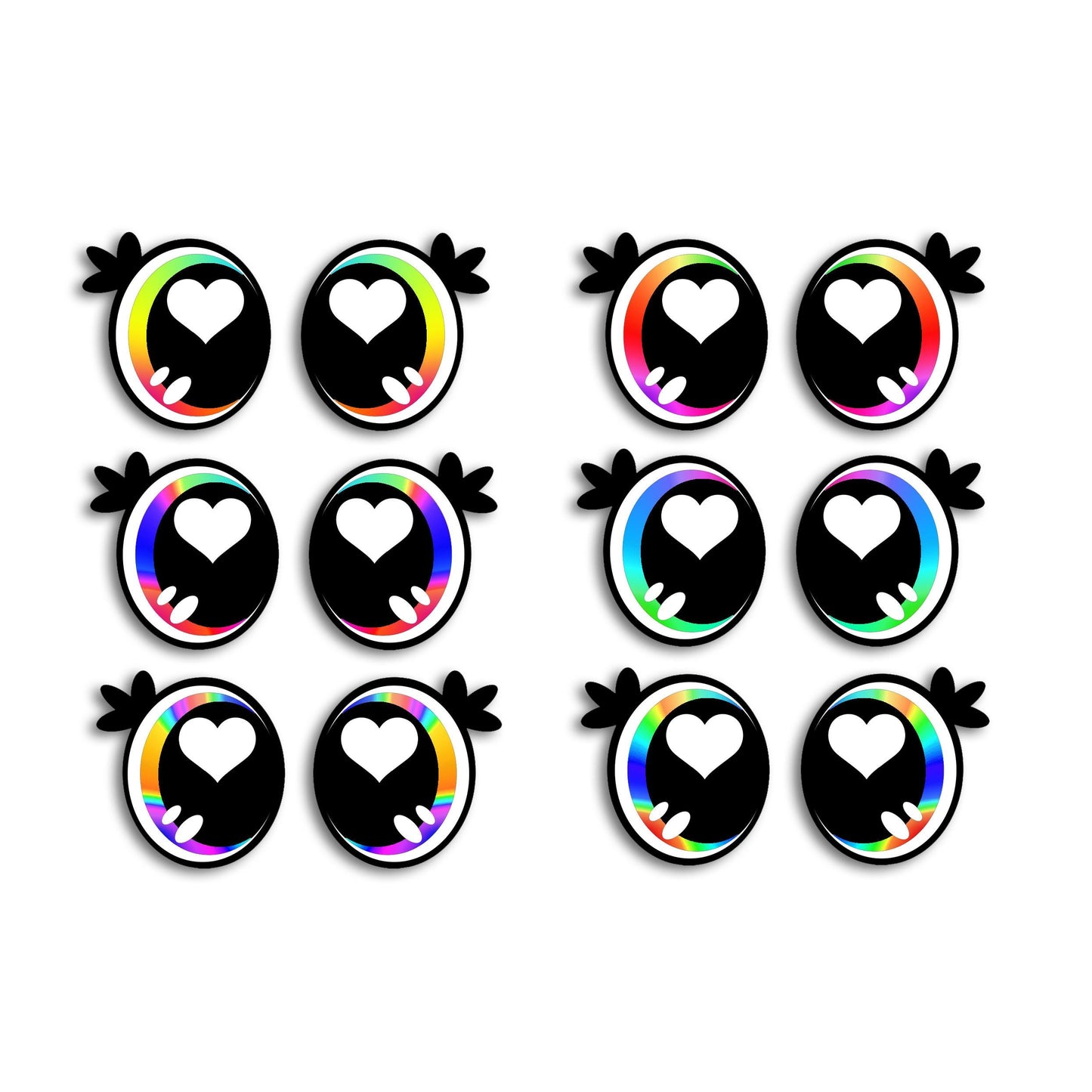 6 Pairs of Felt Amigurumi Eyes with Lashes, Rainbow Kawaii Crochet, Multiple Sizes