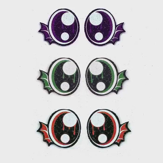 6 Pack of Halloween Bat Glitter Felt Eyes for Amigurumi, Multiple Sizes Available