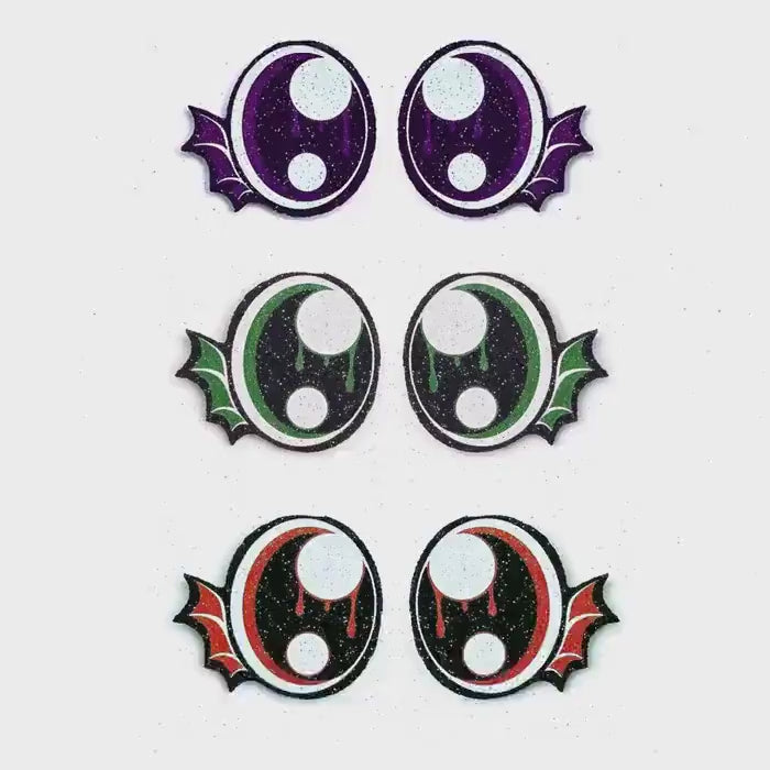 6 Pack of Halloween Bat Glitter Felt Eyes for Amigurumi, Multiple Sizes Available